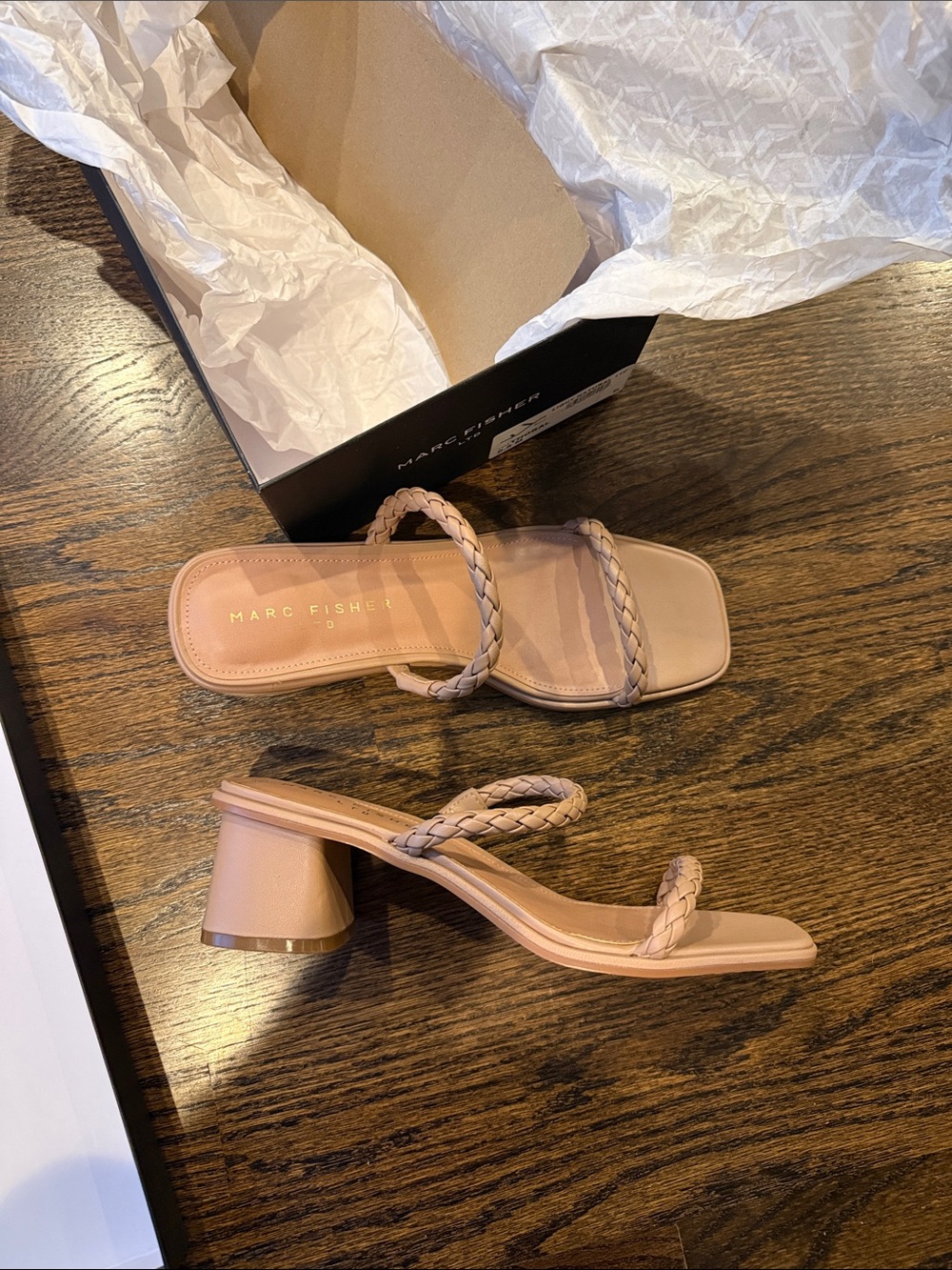 Marc Fisher Blush Braided Double-Strap Block Heel Sandals size 8.5 new